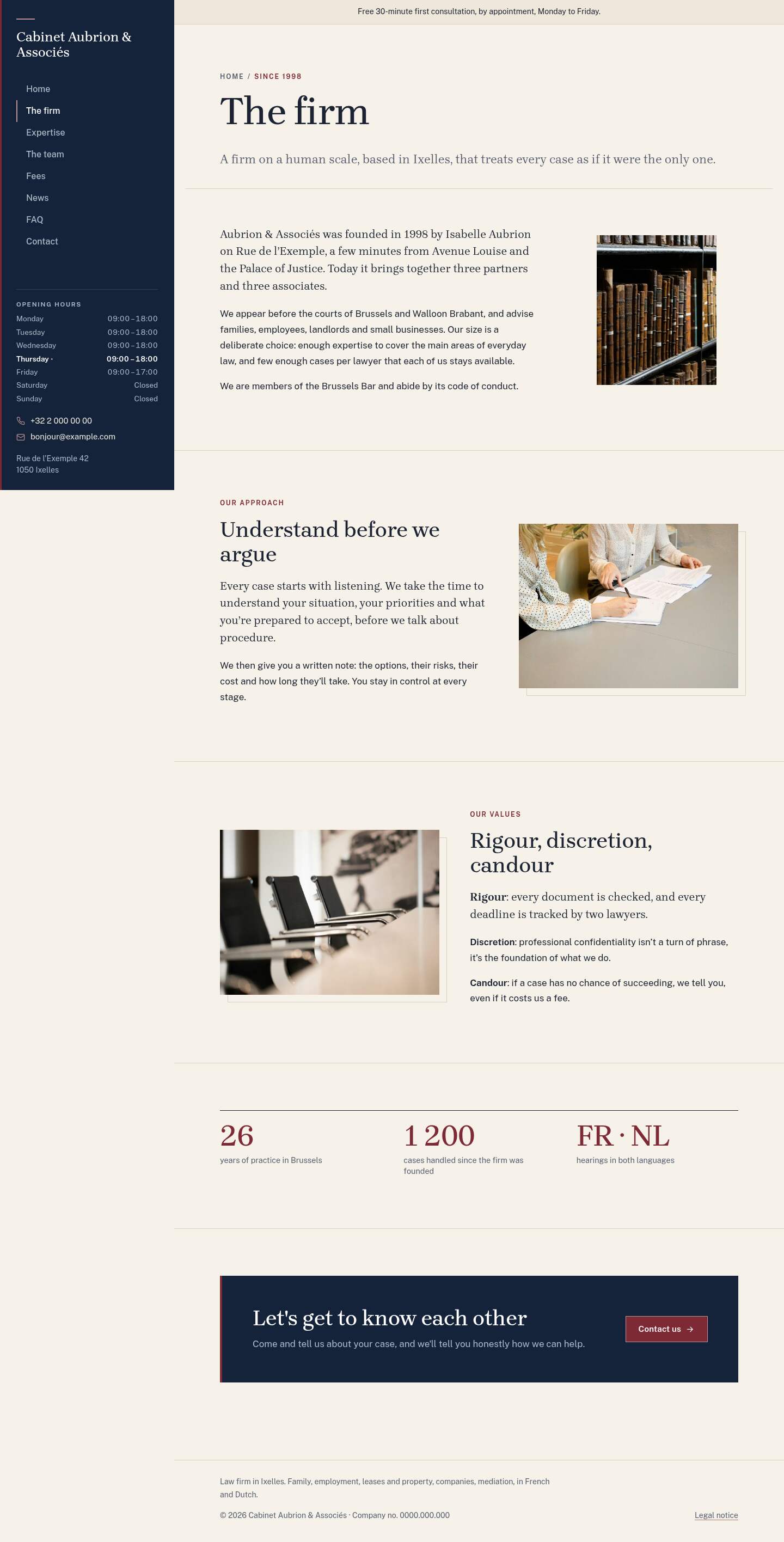 The “The firm” page of the Lex design on a computer