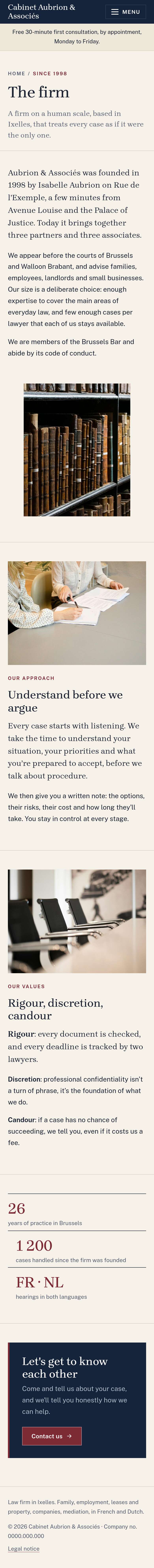 The “The firm” page of the Lex design on a phone, part 1 of 2