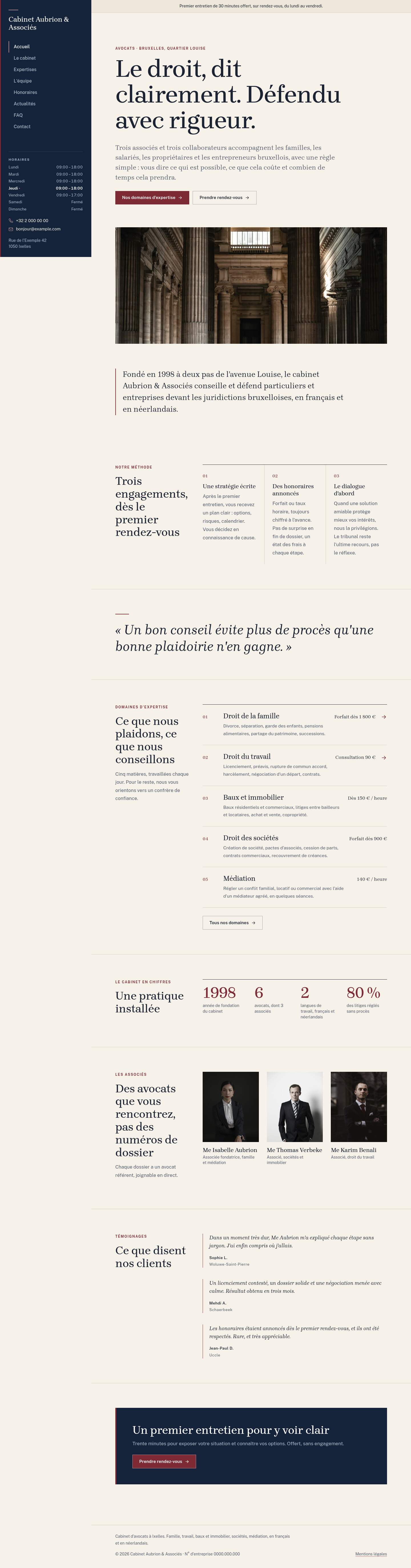 La page « Accueil » du modèle Lex sur un ordinateur