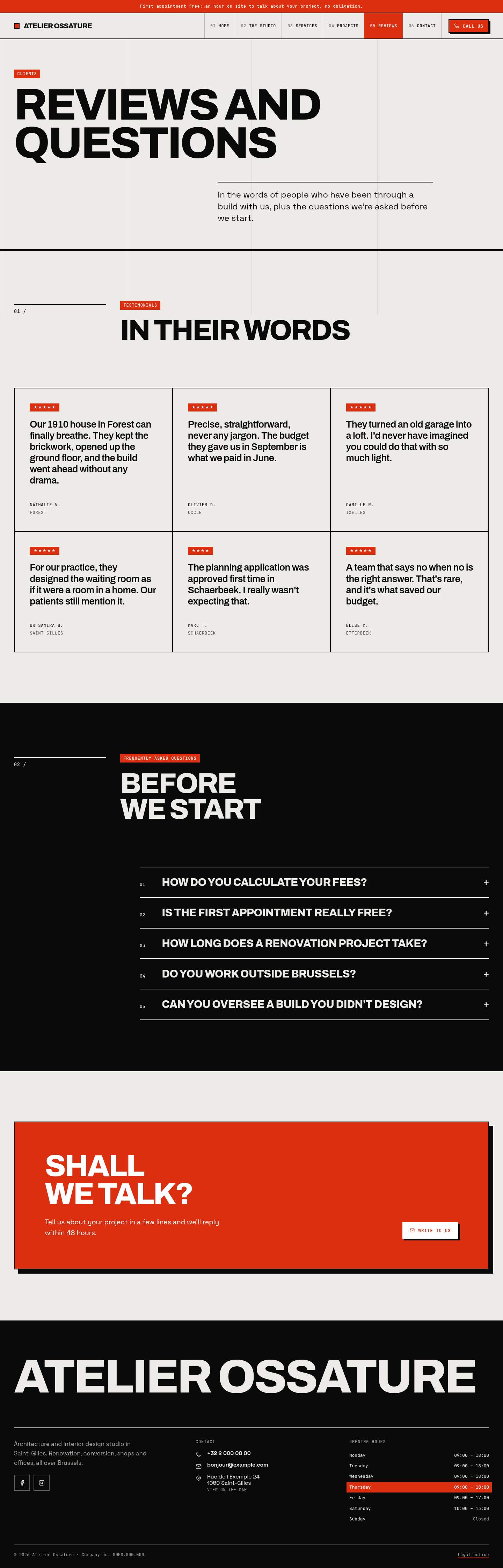 The “Reviews” page of the Monolith design on a computer
