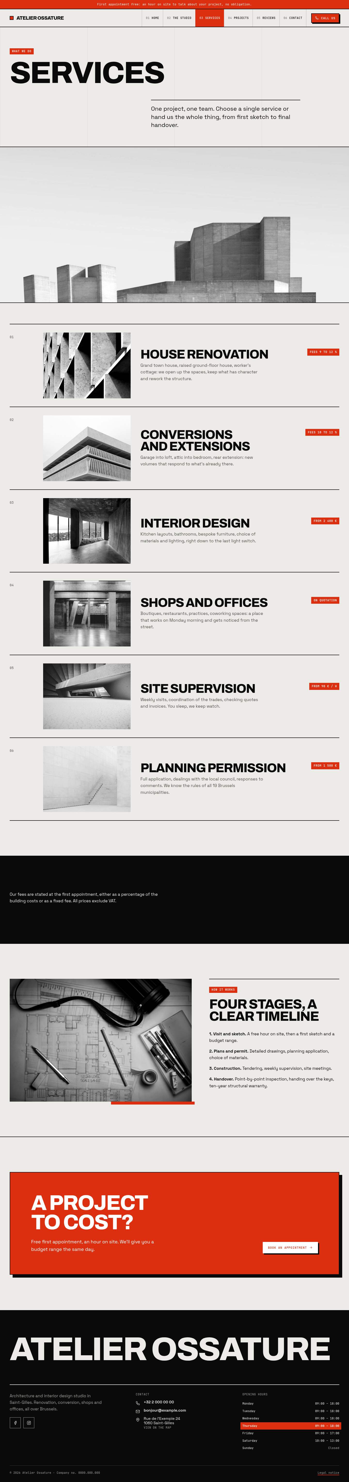 The “Services” page of the Monolith design on a computer