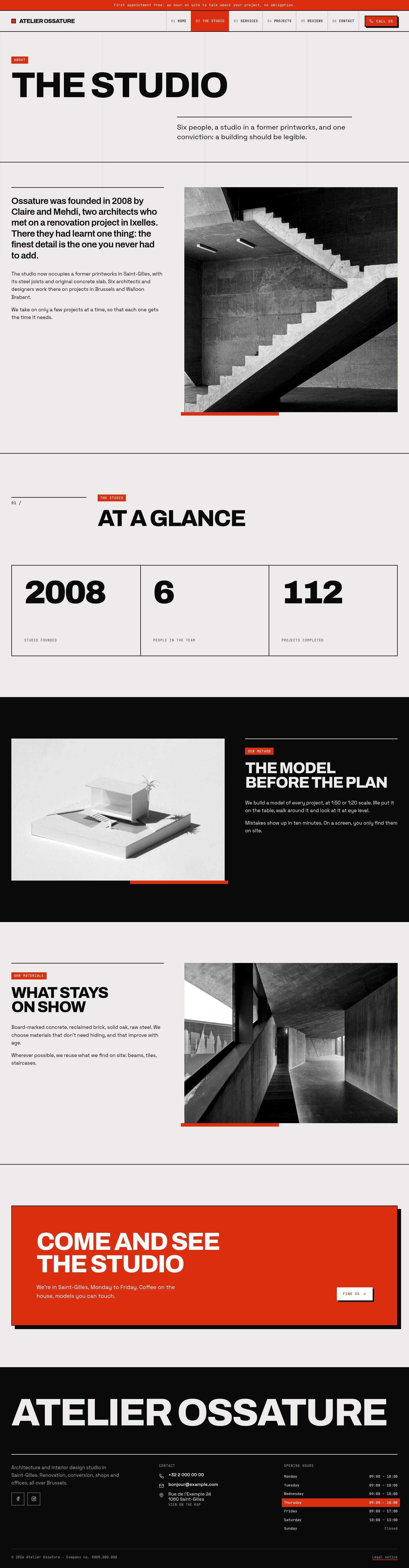 The “The studio” page of the Monolith design on a computer