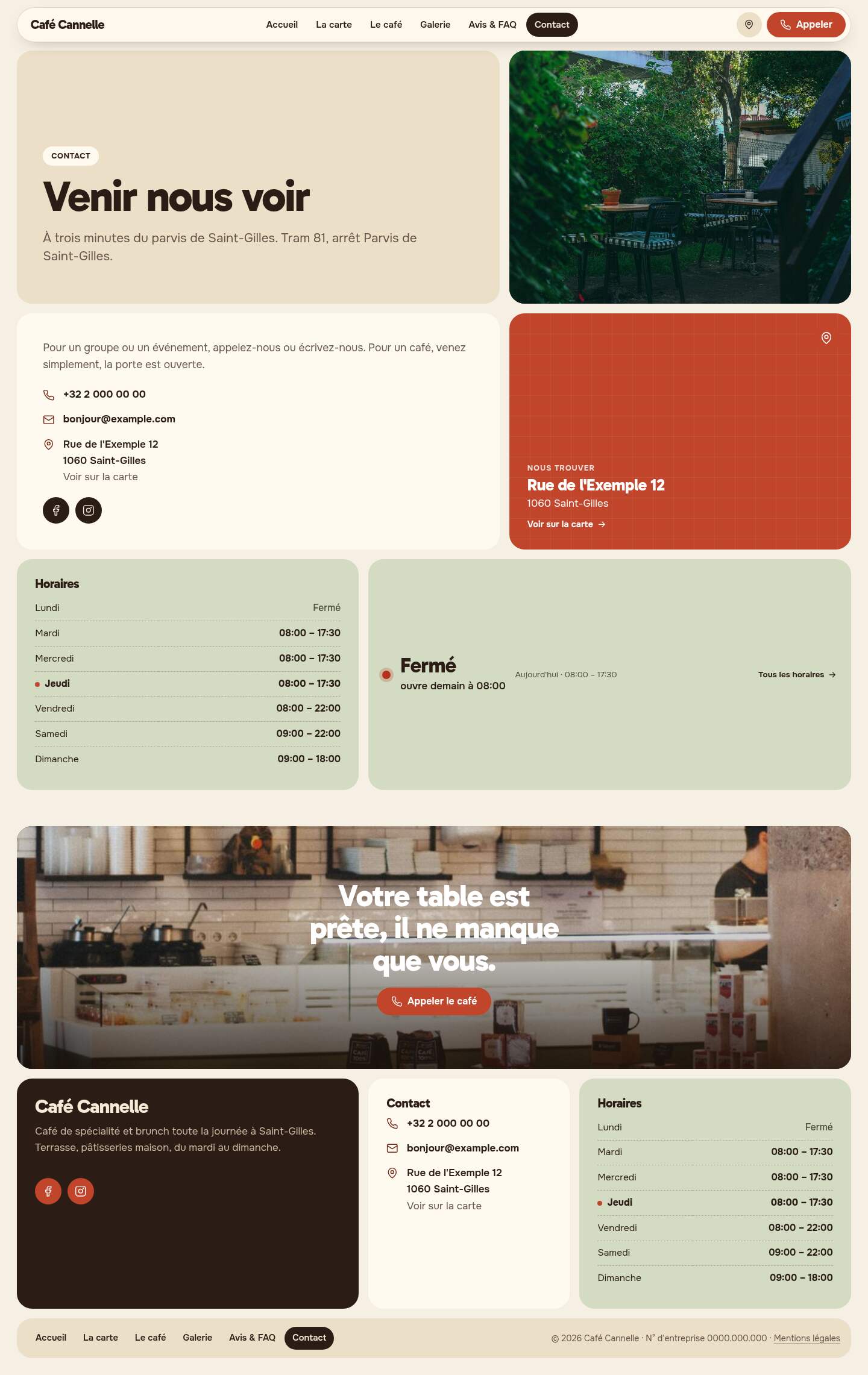 La page « Contact » du modèle Mosaic sur un ordinateur