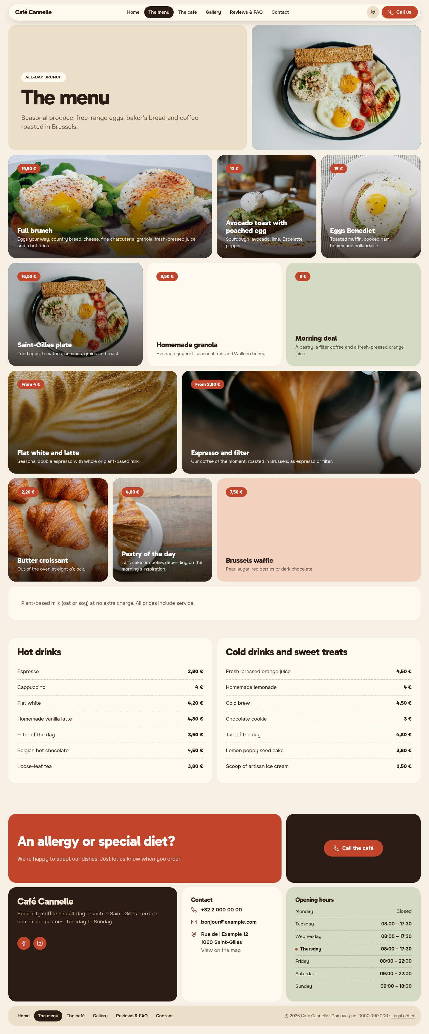 The “The menu” page of the Mosaic design on a computer