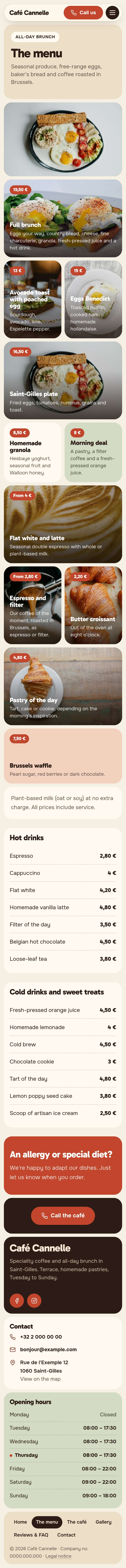 The “The menu” page of the Mosaic design on a phone, part 1 of 2