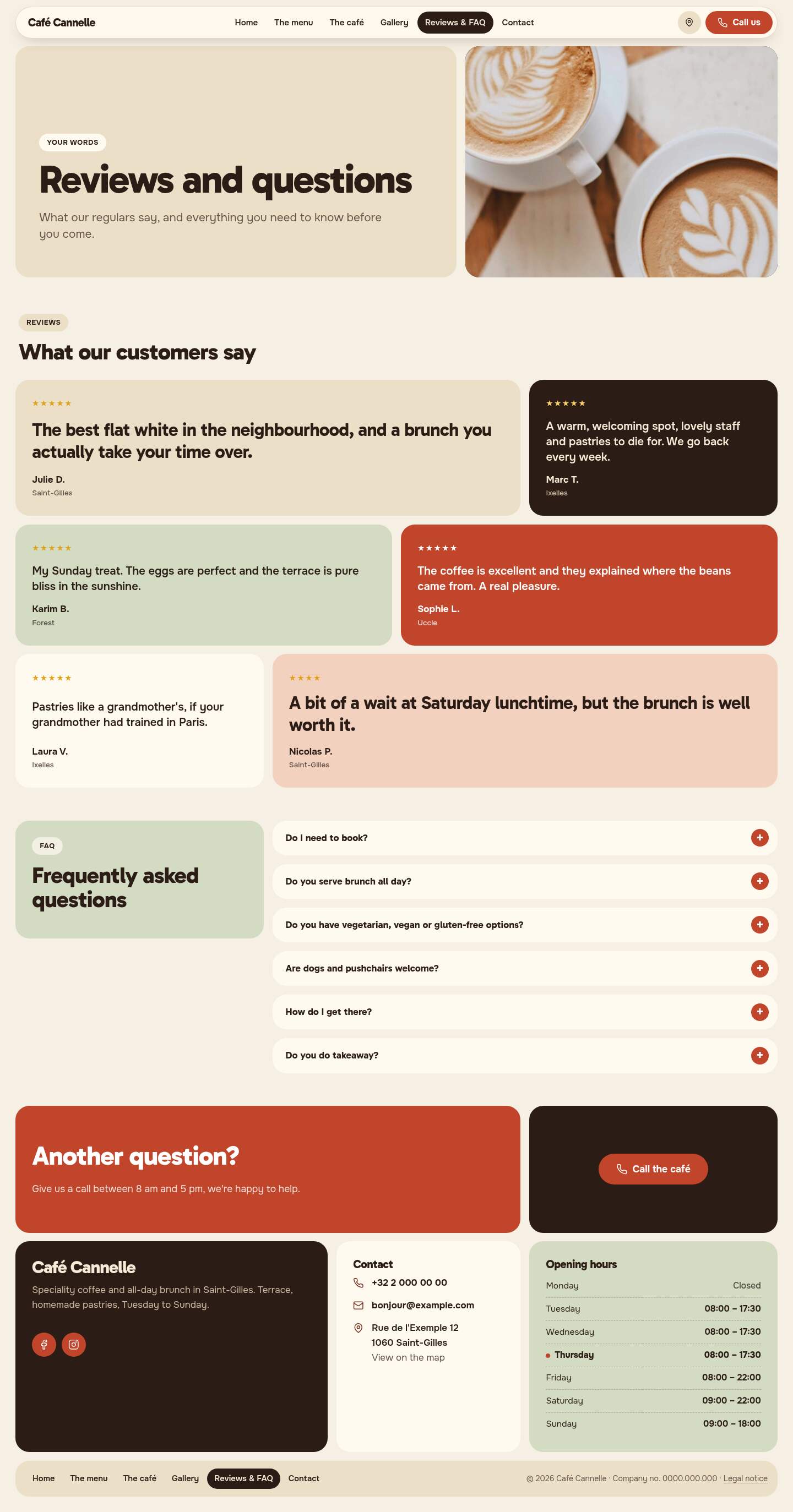 The “Reviews & FAQ” page of the Mosaic design on a computer