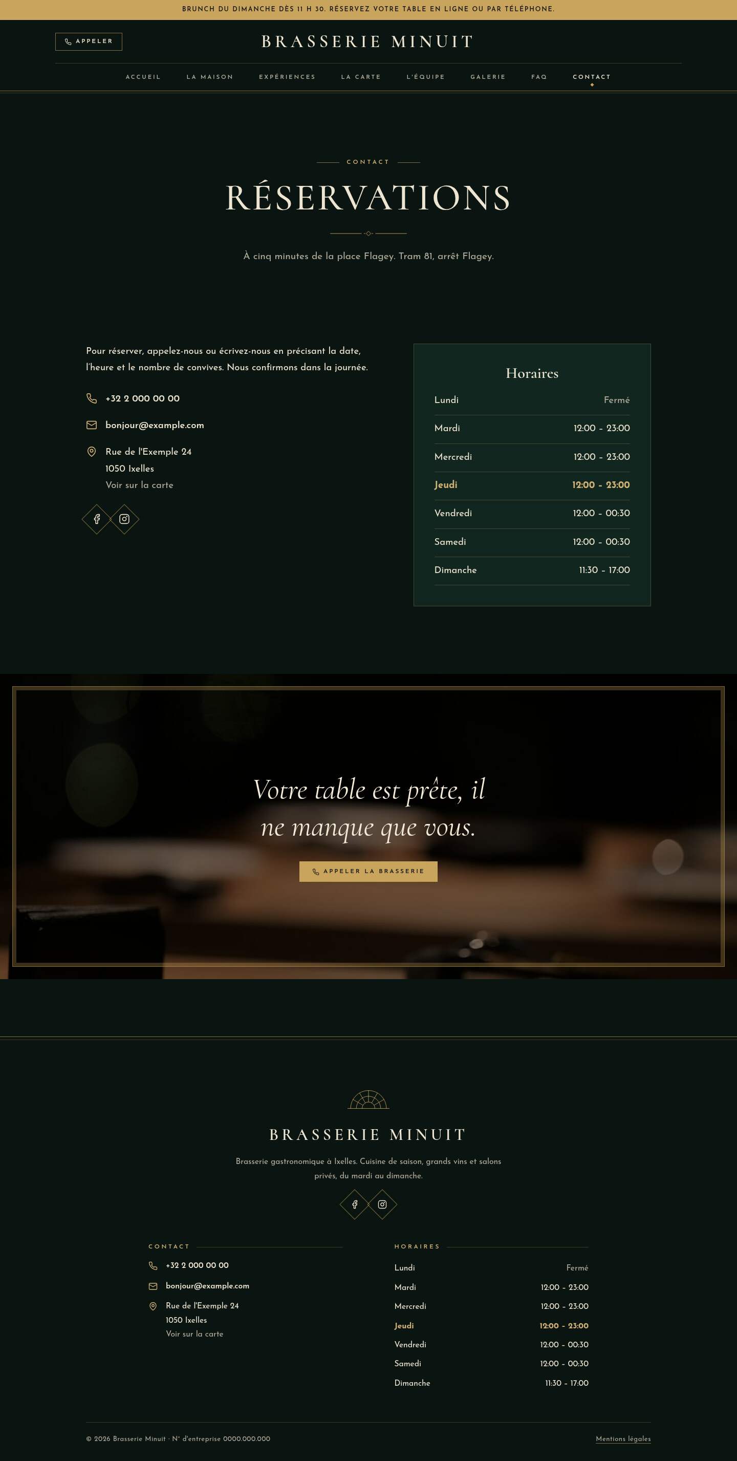 La page « Contact » du modèle Nox sur un ordinateur