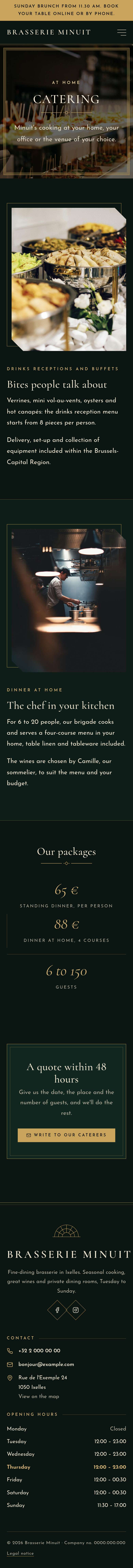 The “Catering” page of the Nox design on a phone, part 1 of 2