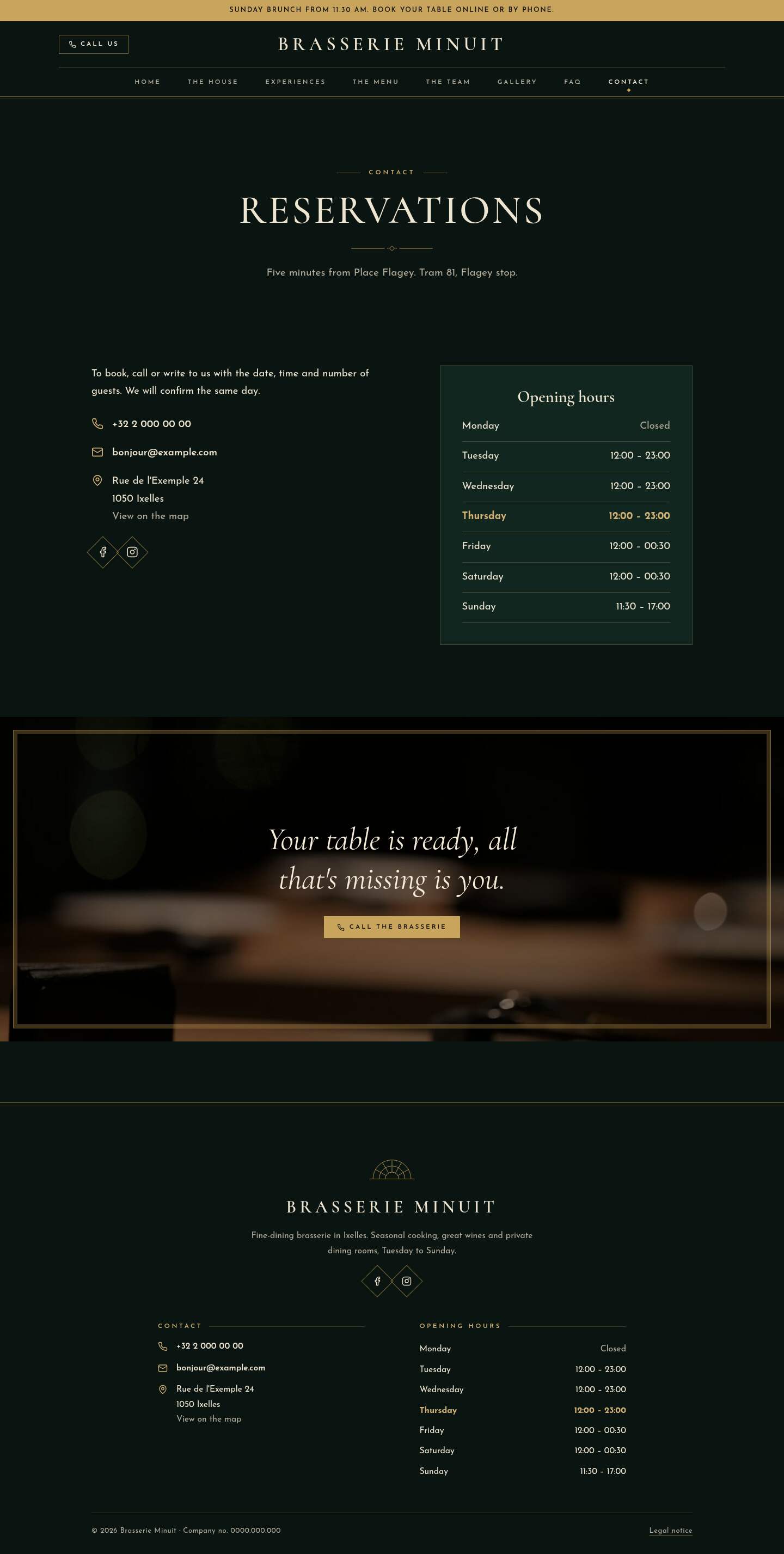 The “Contact” page of the Nox design on a computer