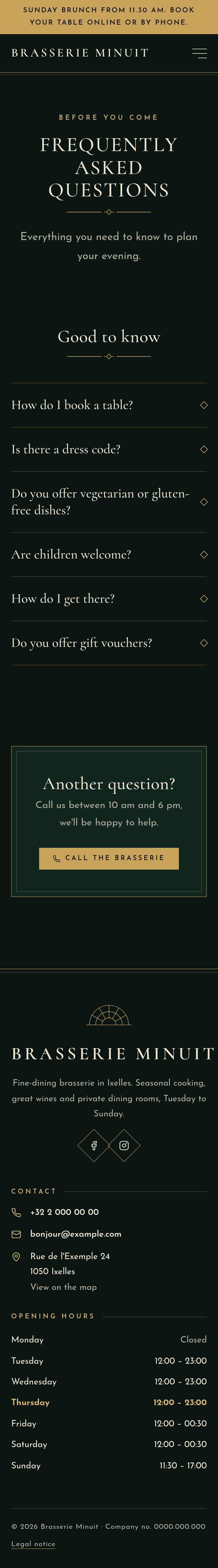 The “FAQ” page of the Nox design on a phone, part 1 of 2