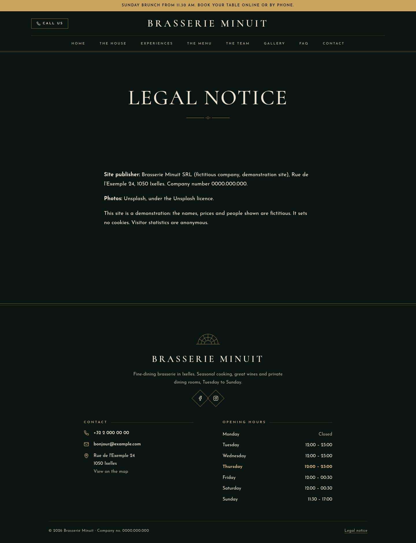 The “Legal notice” page of the Nox design on a computer