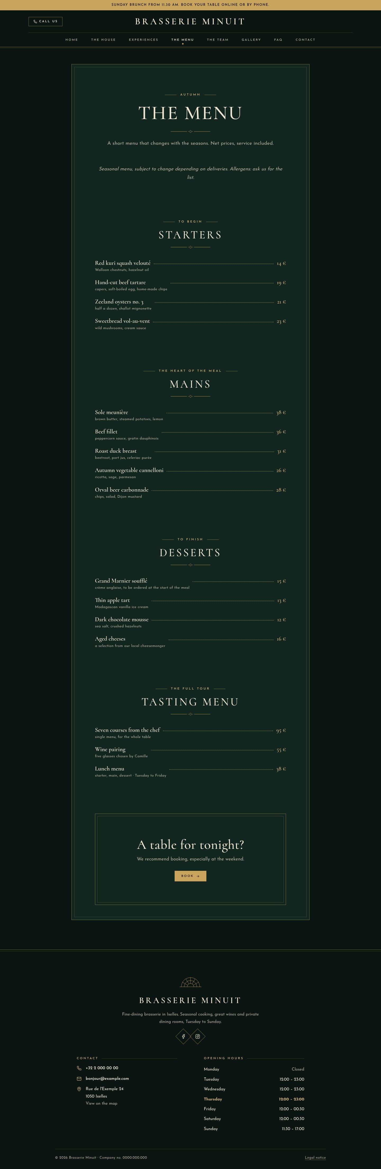 The “The menu” page of the Nox design on a computer