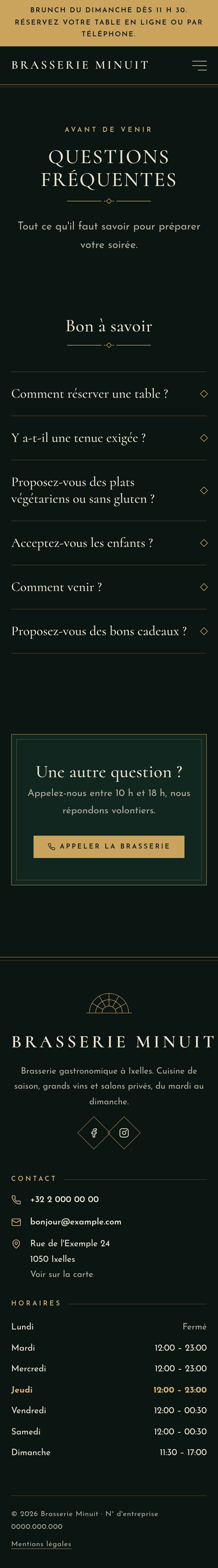 La page « FAQ » du modèle Nox sur un téléphone, partie 1 sur 2