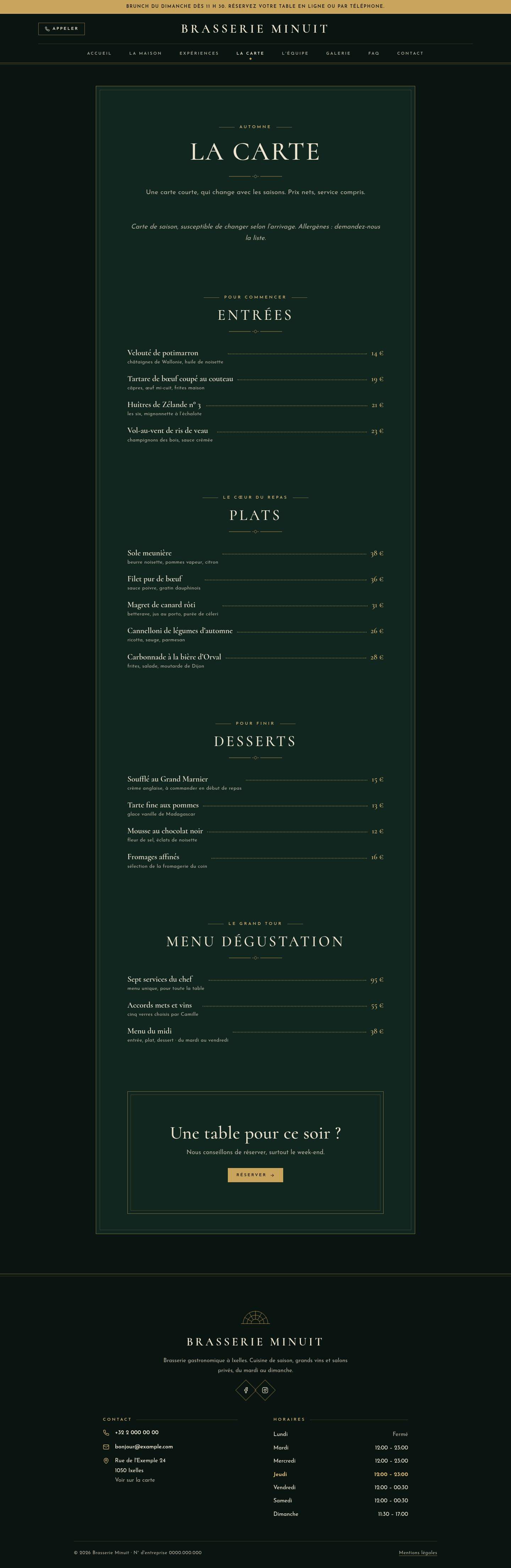 La page « La carte » du modèle Nox sur un ordinateur