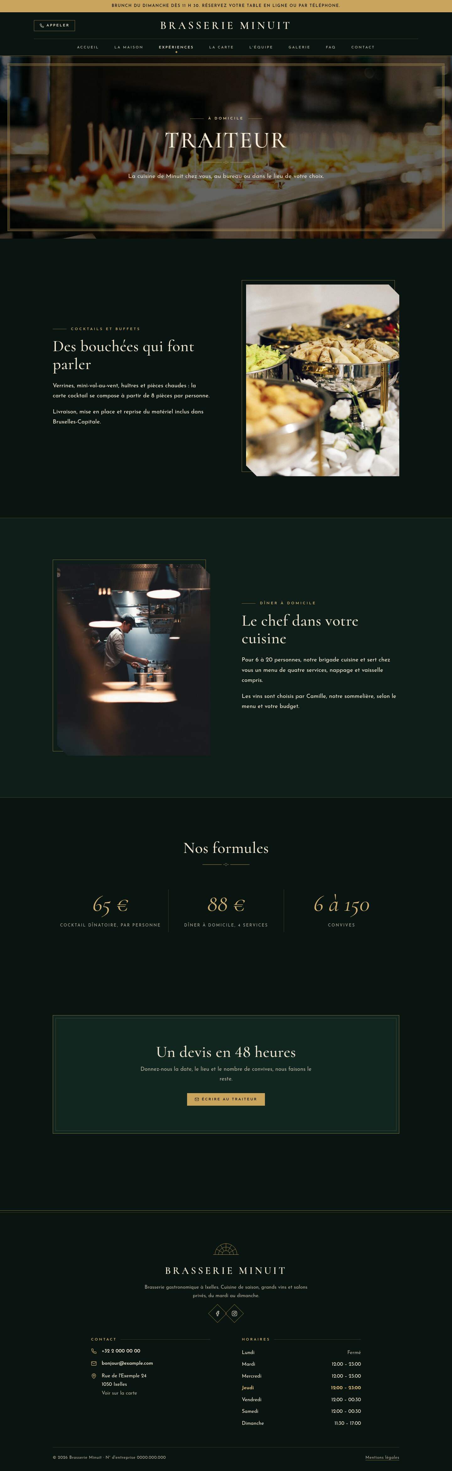 La page « Traiteur » du modèle Nox sur un ordinateur