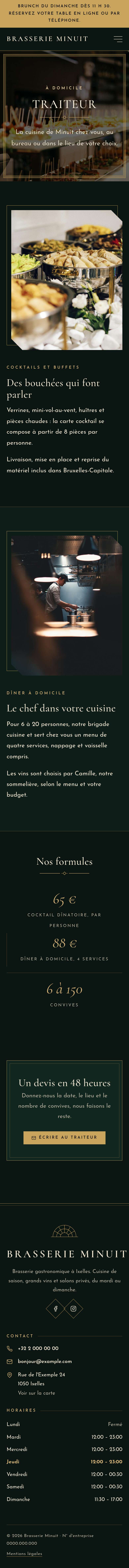 La page « Traiteur » du modèle Nox sur un téléphone, partie 1 sur 2