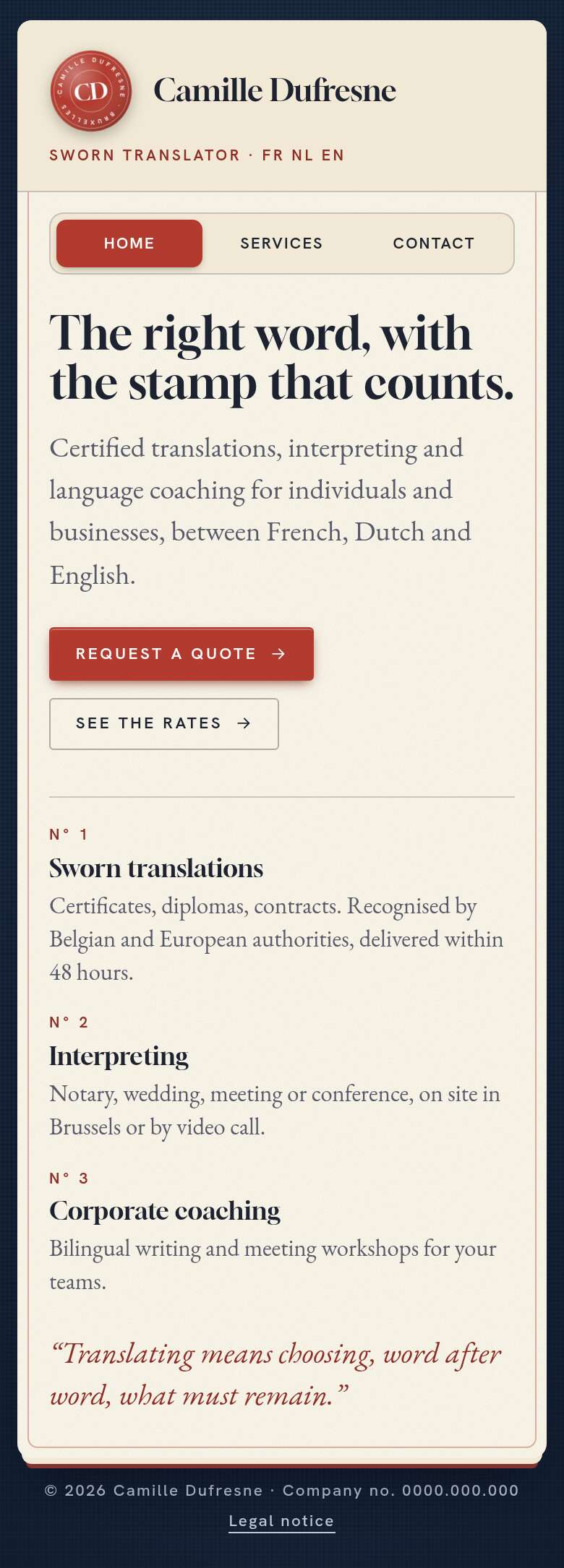 The “Home” page of the Signet design on a phone, part 1 of 1