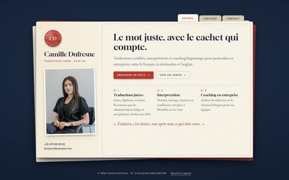 Haut de page : texte et photo côte à côte