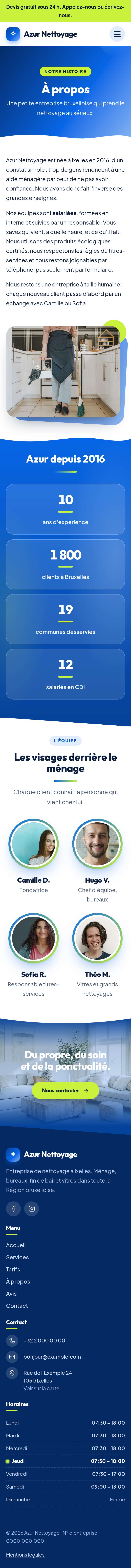 La page « À propos » du modèle Summit sur un téléphone, partie 1 sur 2