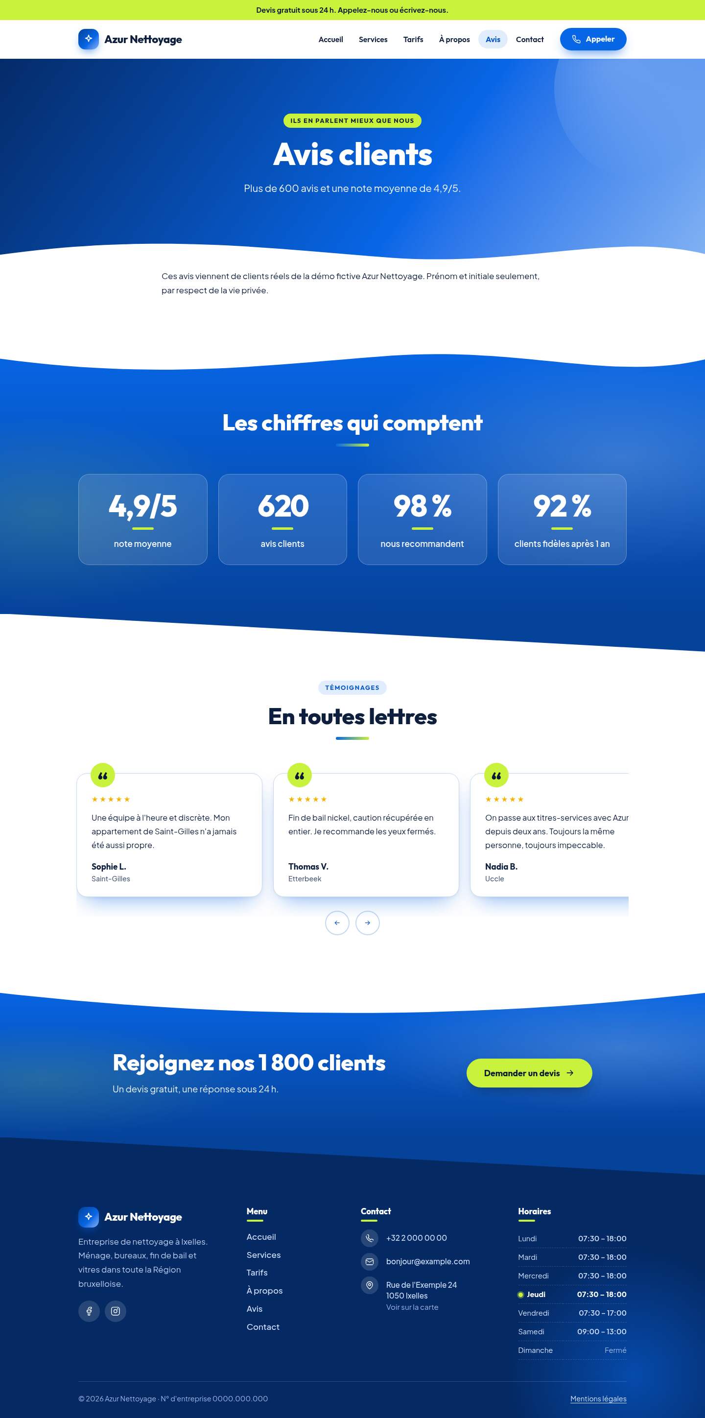 La page « Avis » du modèle Summit sur un ordinateur