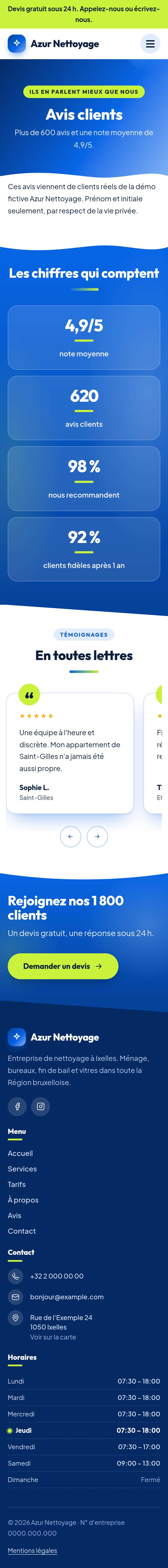 La page « Avis » du modèle Summit sur un téléphone, partie 1 sur 2