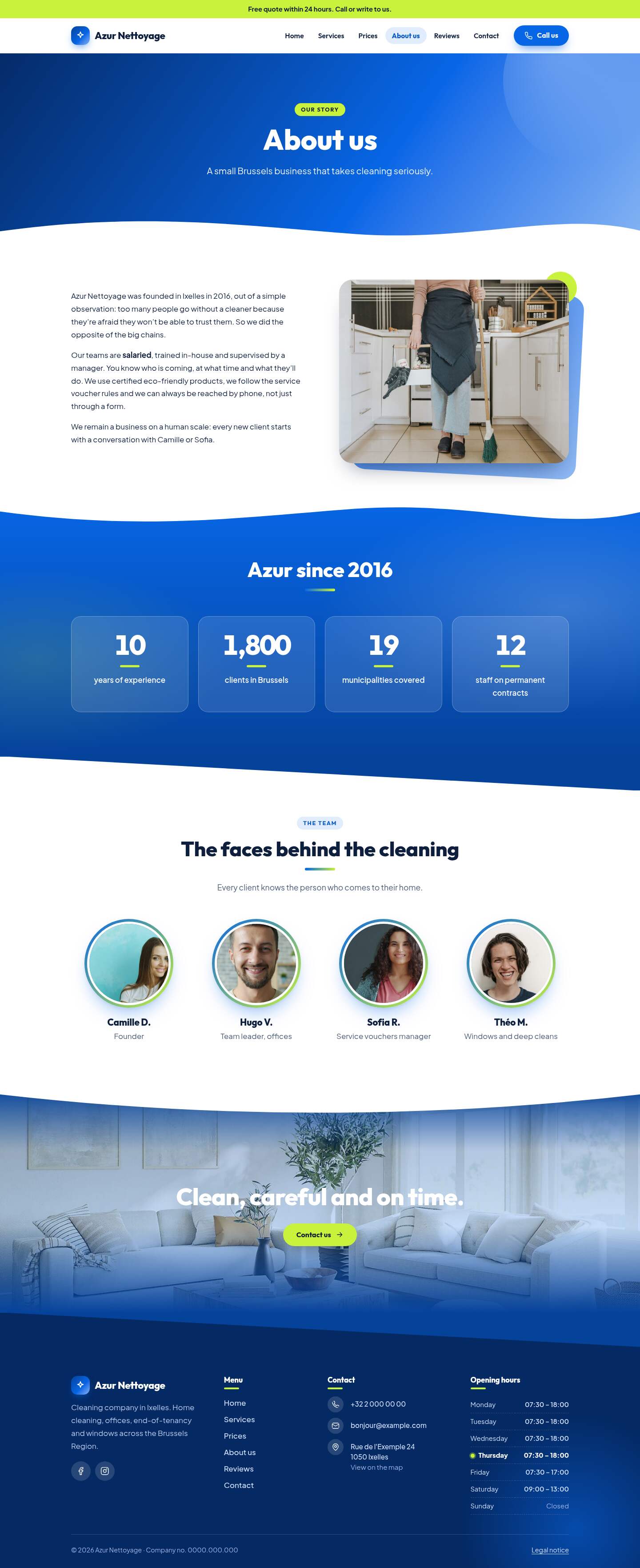The “About us” page of the Summit design on a computer