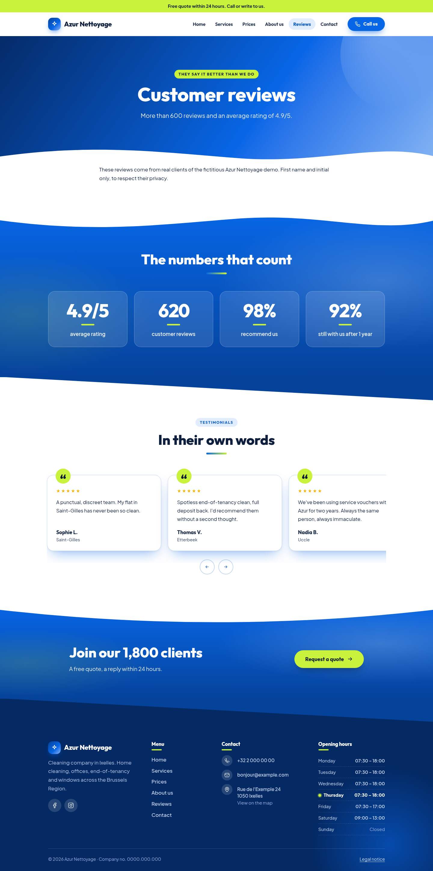The “Reviews” page of the Summit design on a computer
