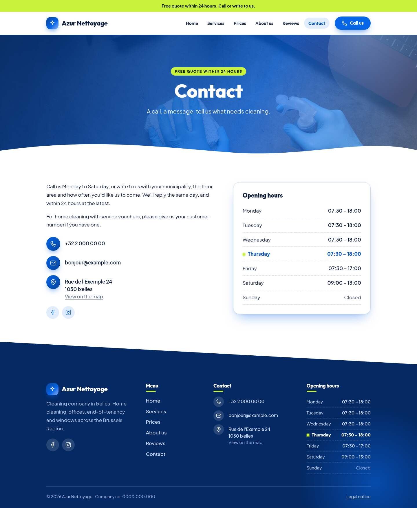 The “Contact” page of the Summit design on a computer