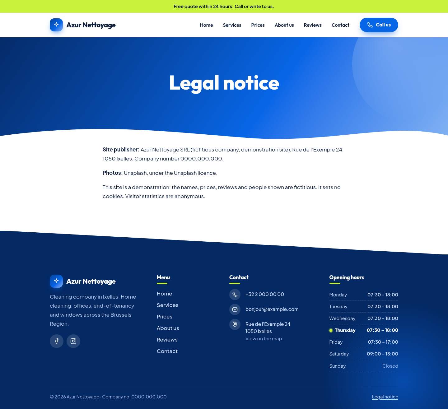 The “Legal notice” page of the Summit design on a computer