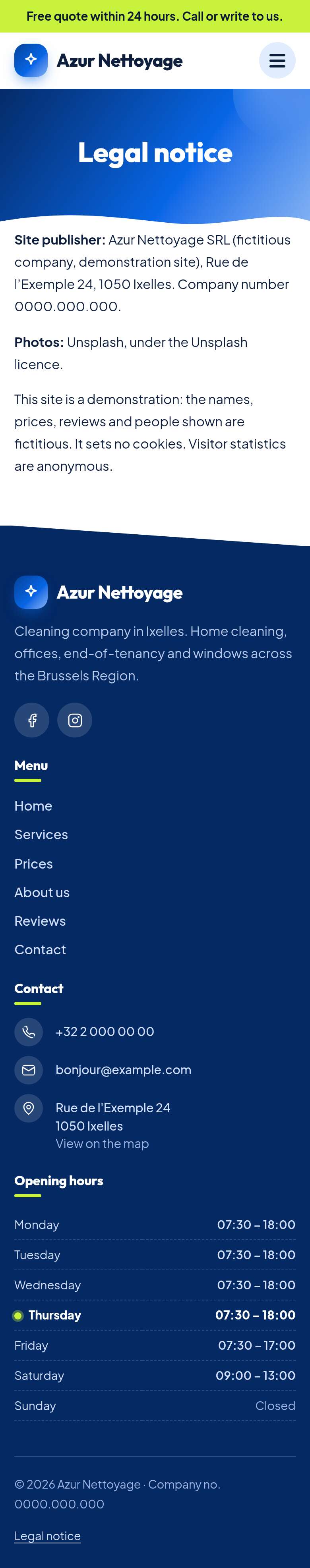 The “Legal notice” page of the Summit design on a phone, part 1 of 1