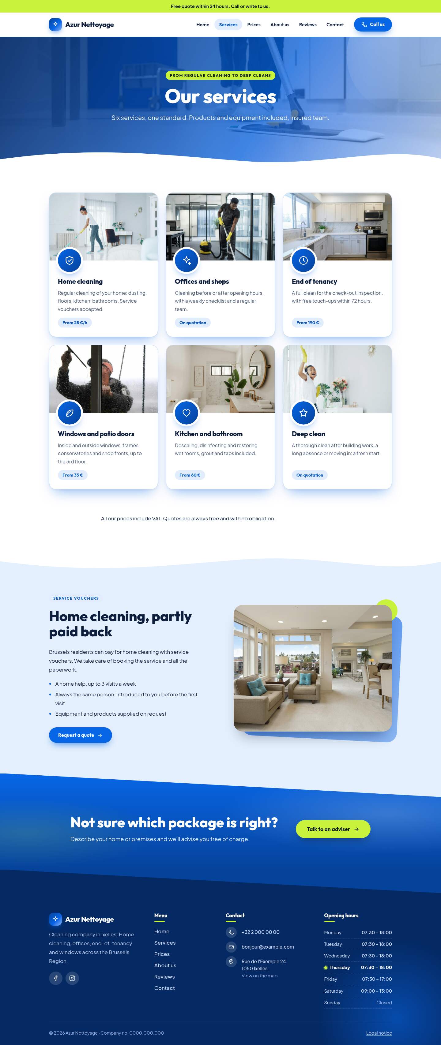 The “Services” page of the Summit design on a computer