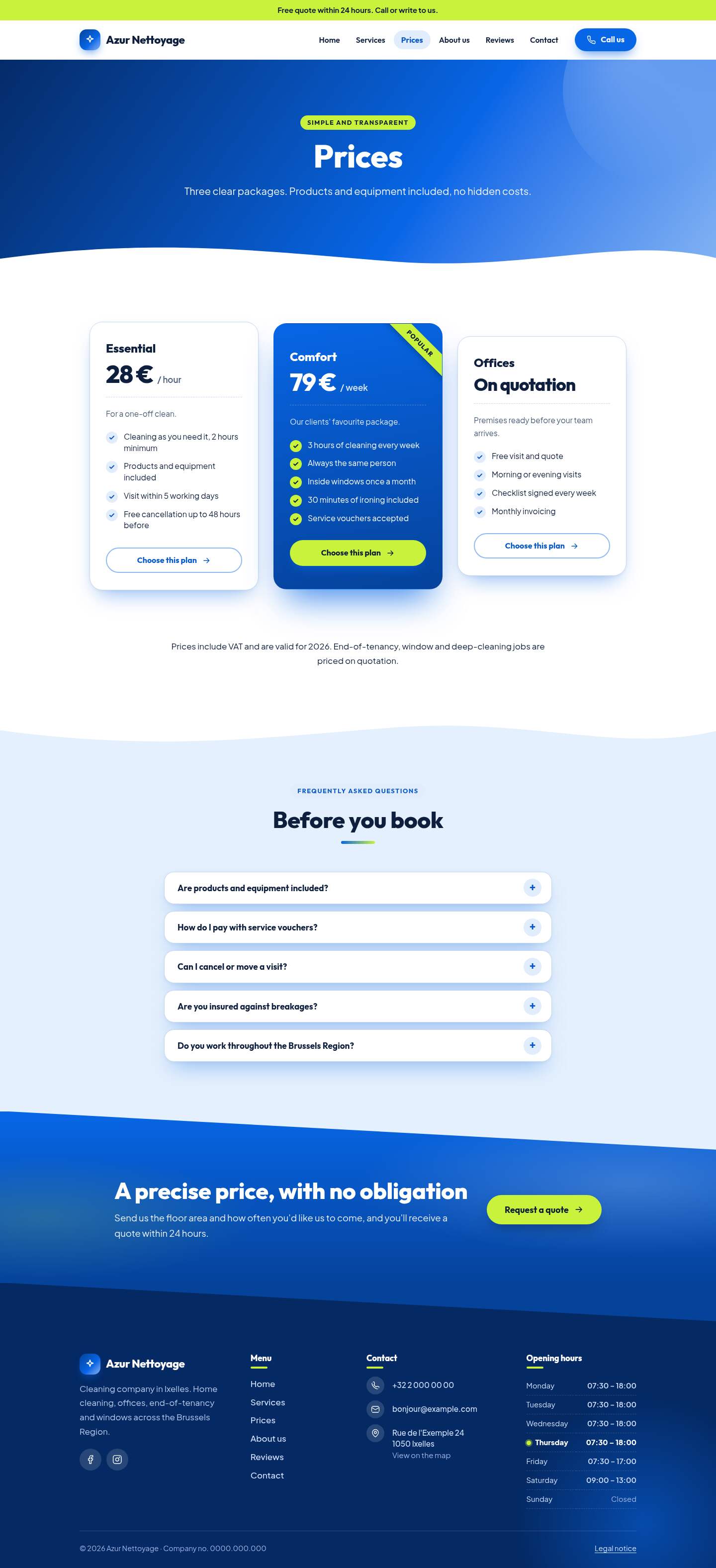 The “Prices” page of the Summit design on a computer