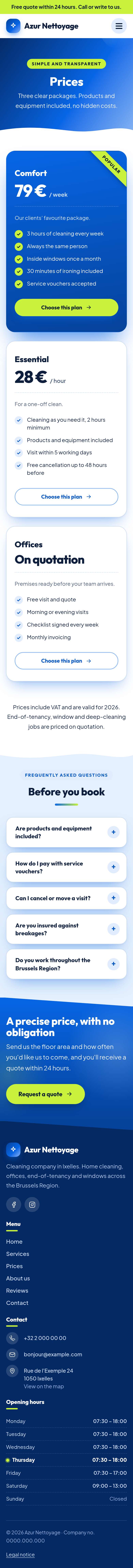 The “Prices” page of the Summit design on a phone, part 1 of 2