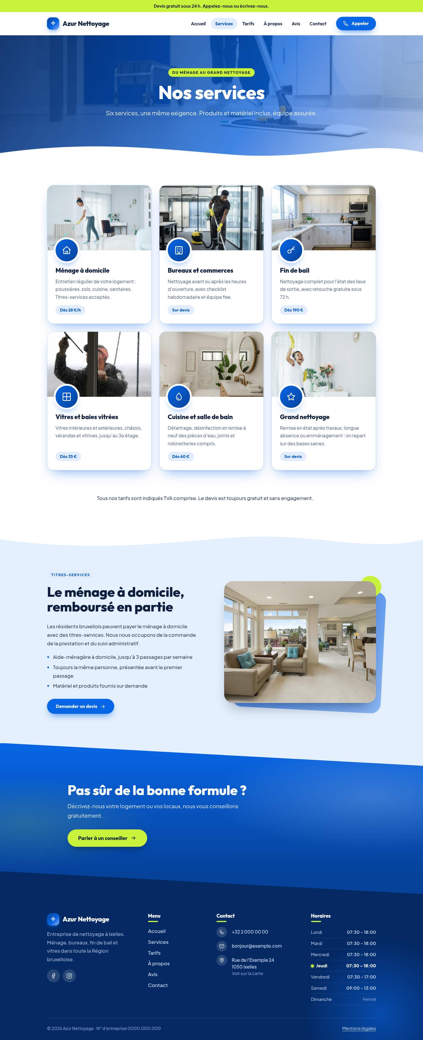 La page « Services » du modèle Summit sur un ordinateur