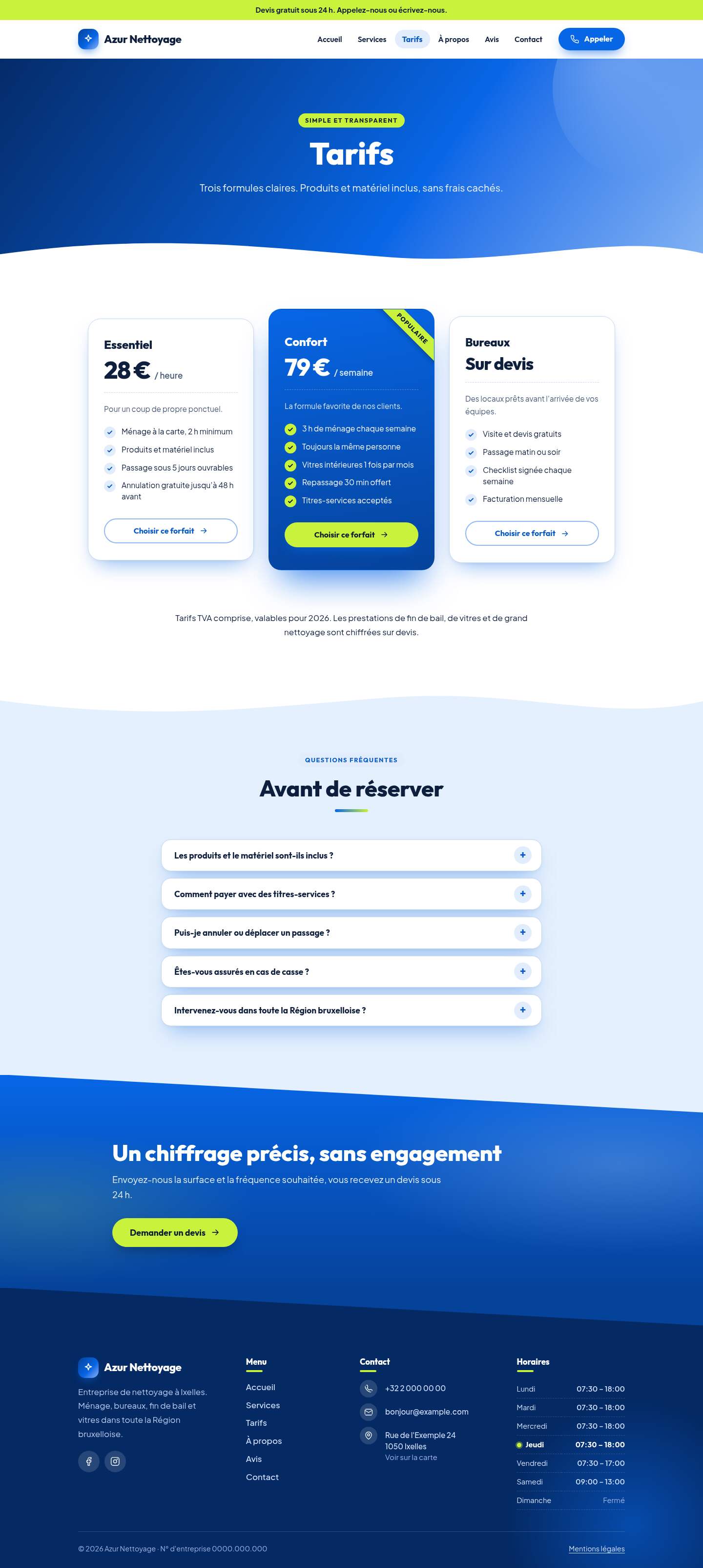 La page « Tarifs » du modèle Summit sur un ordinateur
