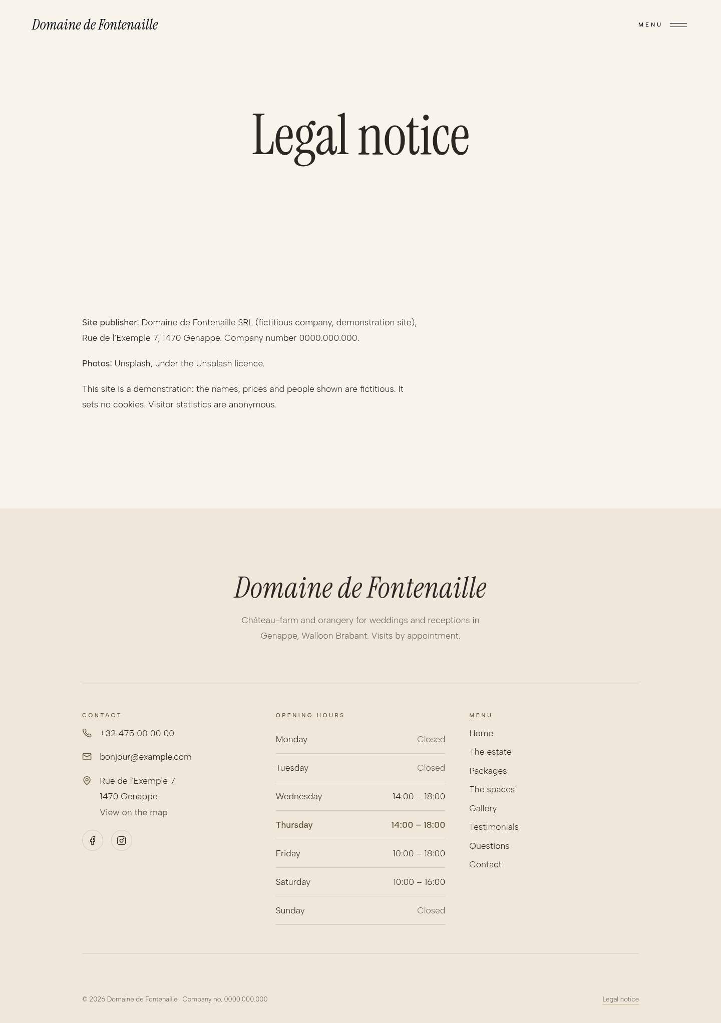 The “Legal notice” page of the Veil design on a computer