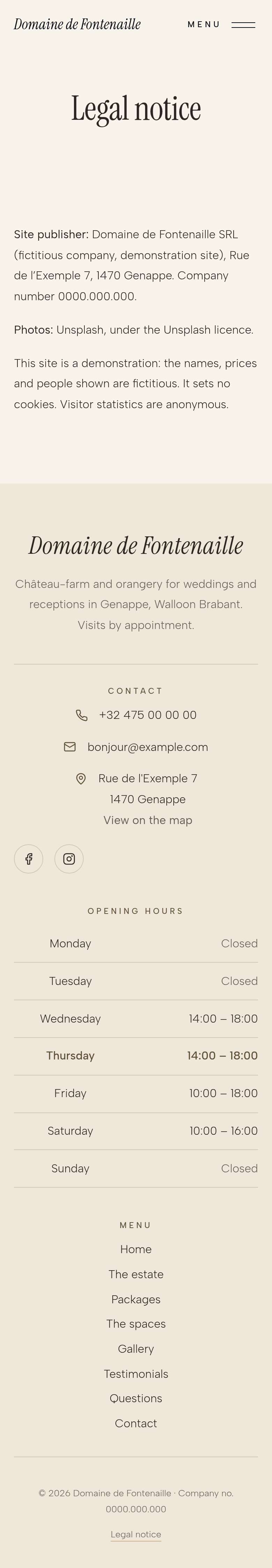 The “Legal notice” page of the Veil design on a phone, part 1 of 1