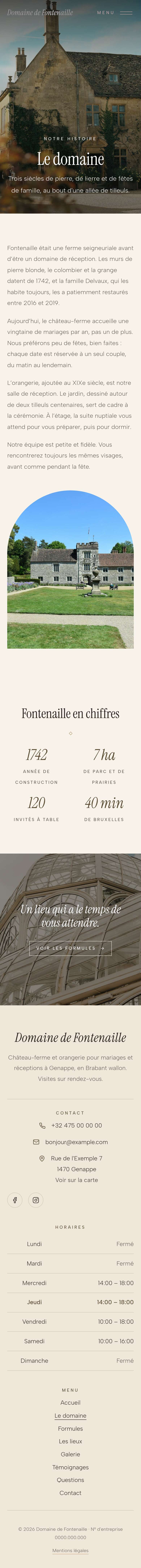 La page « Le domaine » du modèle Veil sur un téléphone, partie 1 sur 2