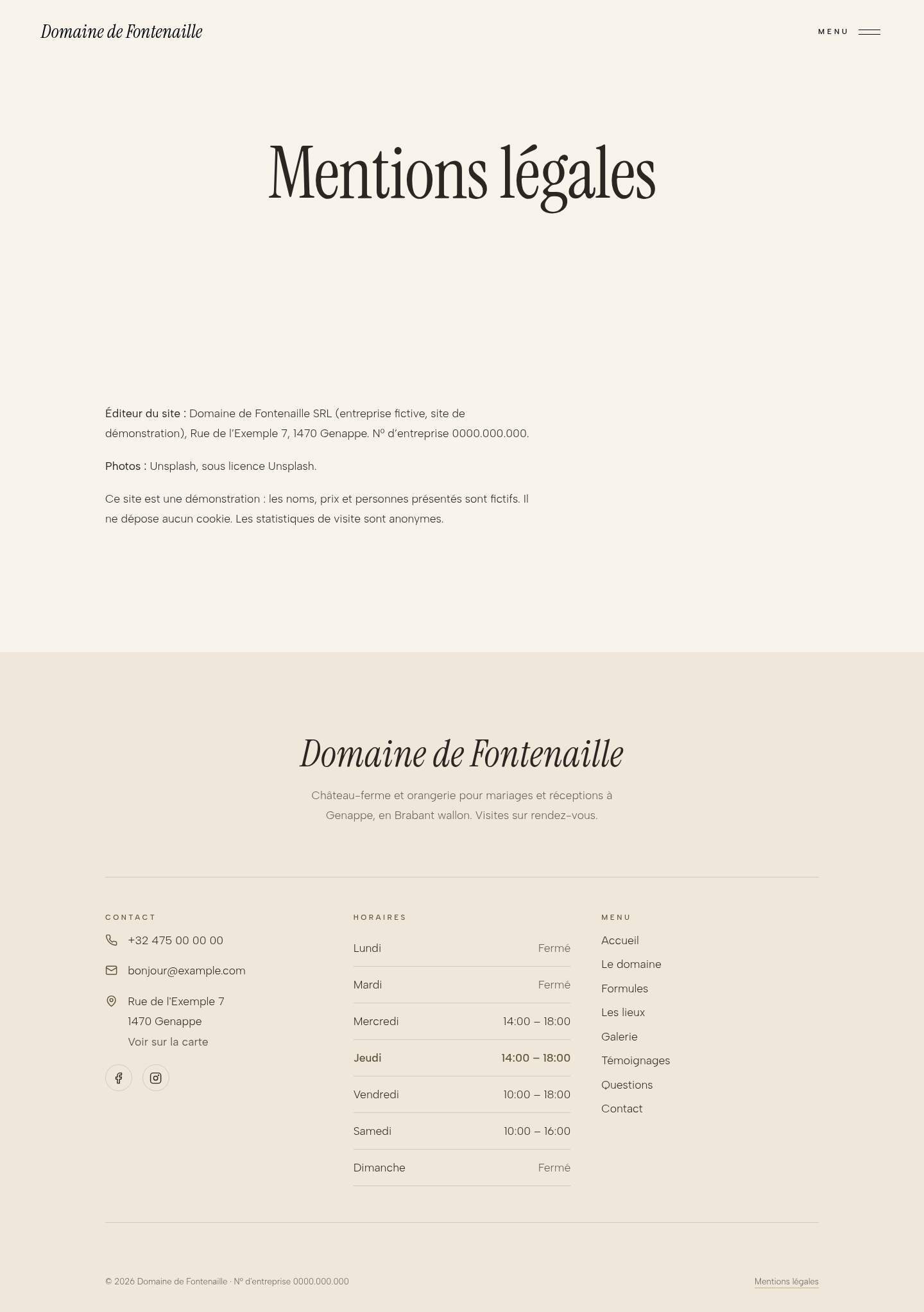 La page « Mentions légales » du modèle Veil sur un ordinateur