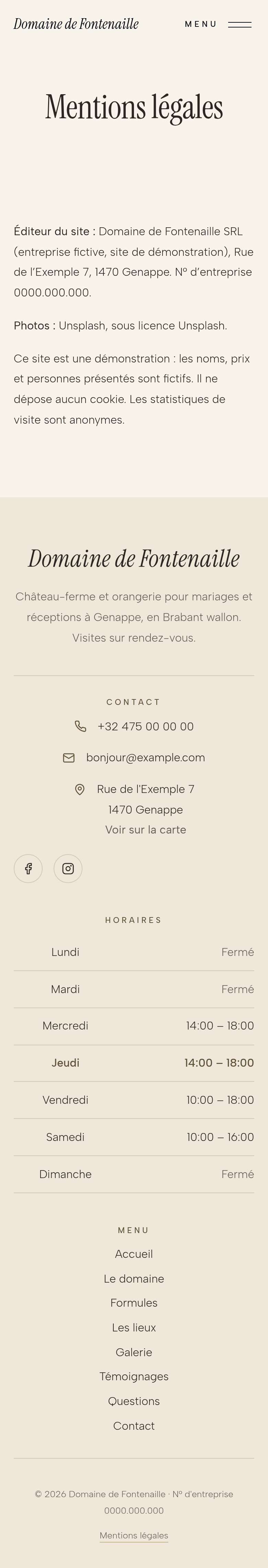 La page « Mentions légales » du modèle Veil sur un téléphone, partie 1 sur 1