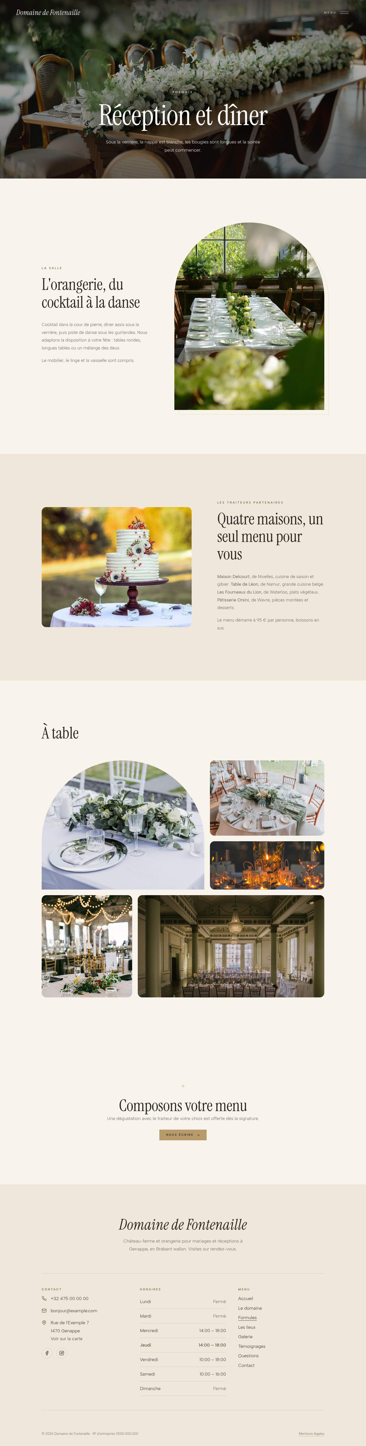 La page « Réception & dîner » du modèle Veil sur un ordinateur