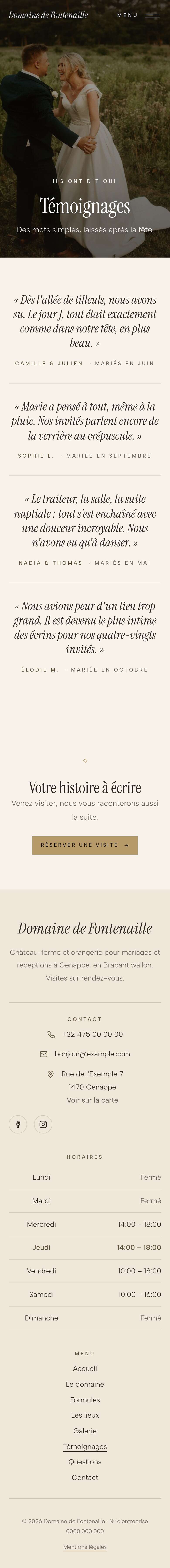La page « Témoignages » du modèle Veil sur un téléphone, partie 1 sur 2