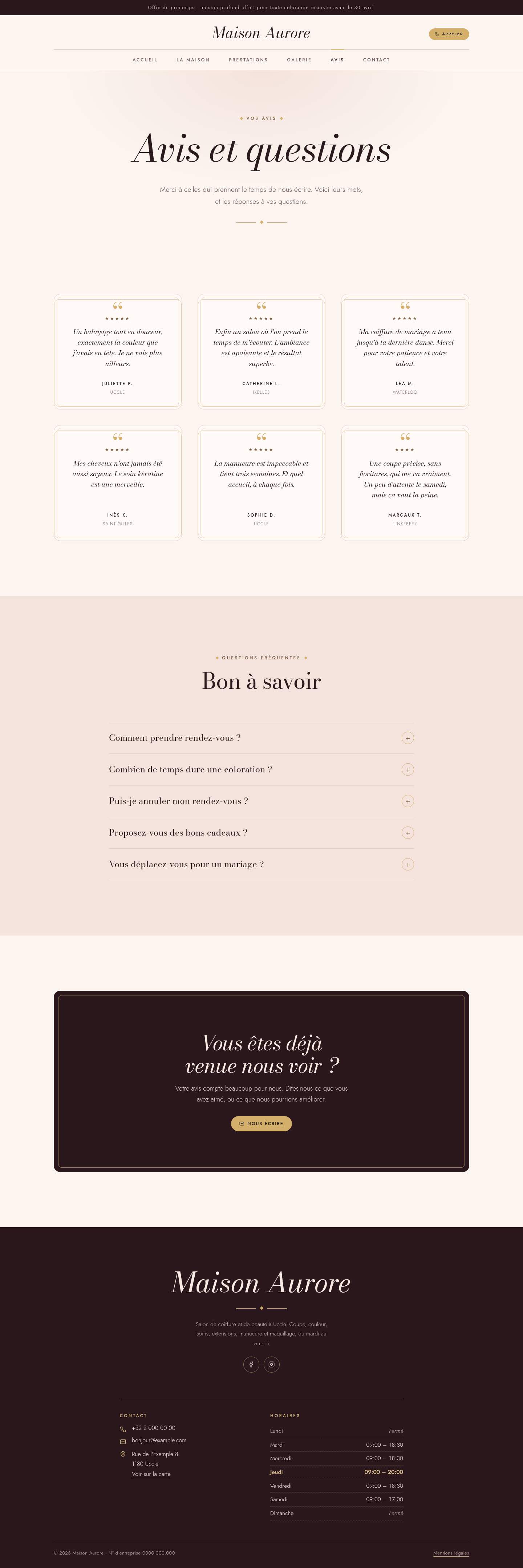 La page « Avis » du modèle Velvet sur un ordinateur