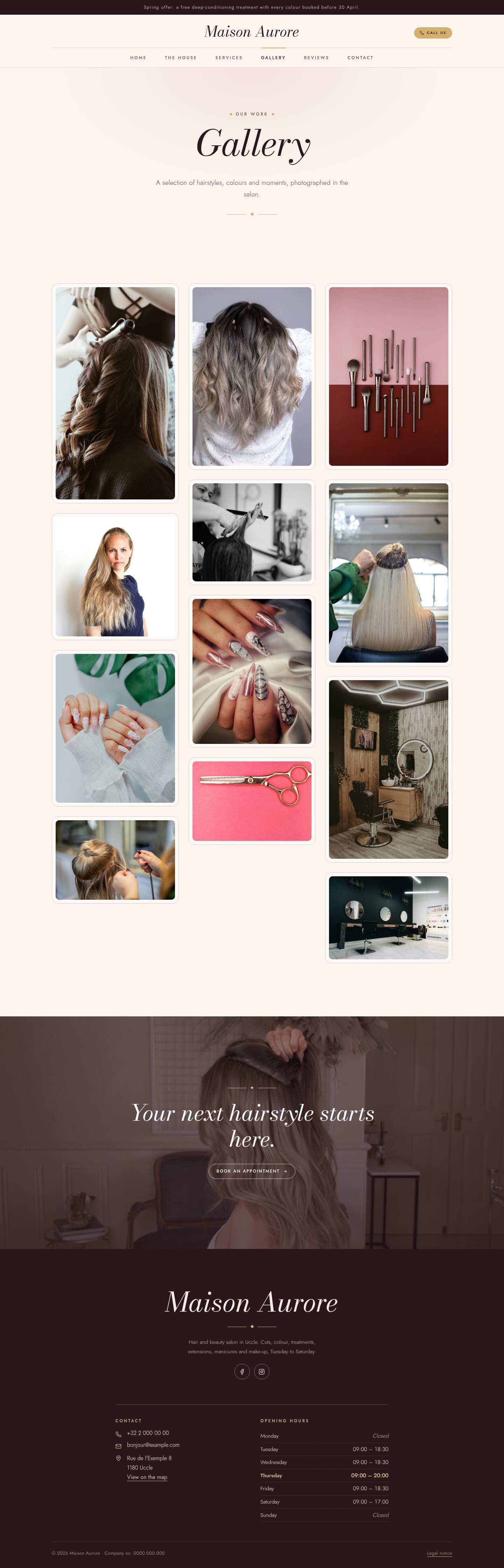 The “Gallery” page of the Velvet design on a computer