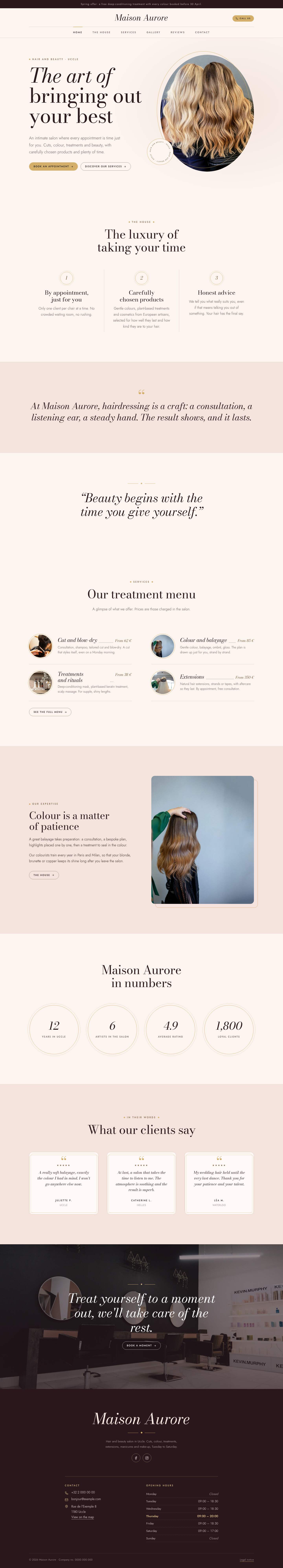 The “Home” page of the Velvet design on a computer