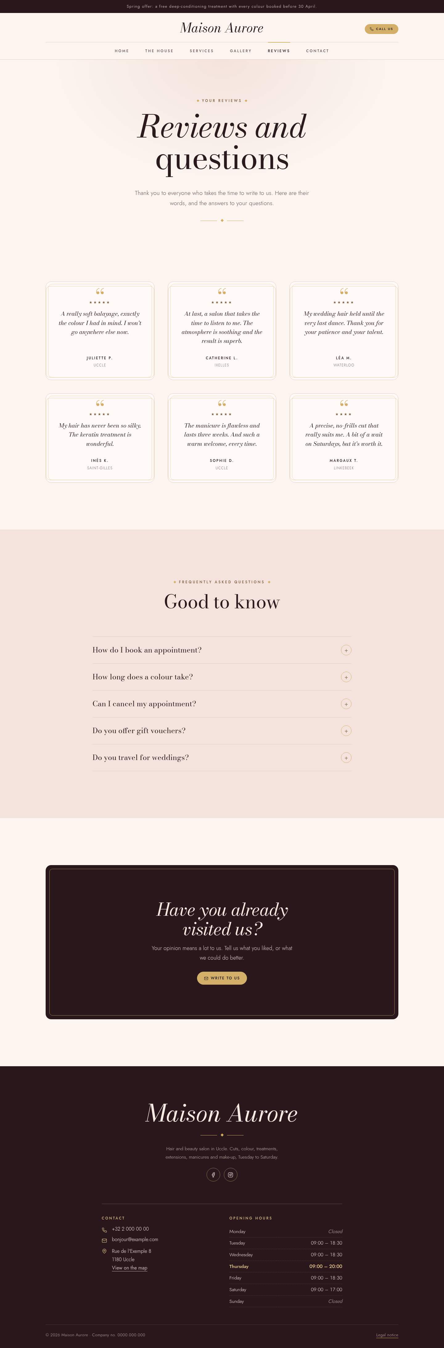 The “Reviews” page of the Velvet design on a computer
