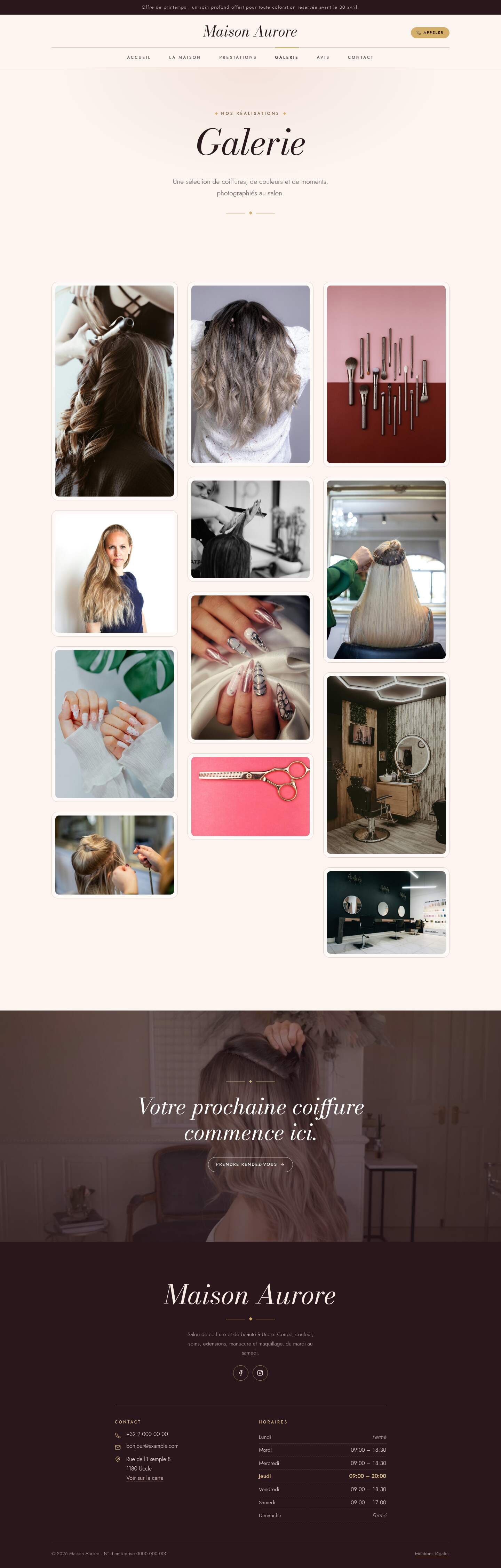 La page « Galerie » du modèle Velvet sur un ordinateur