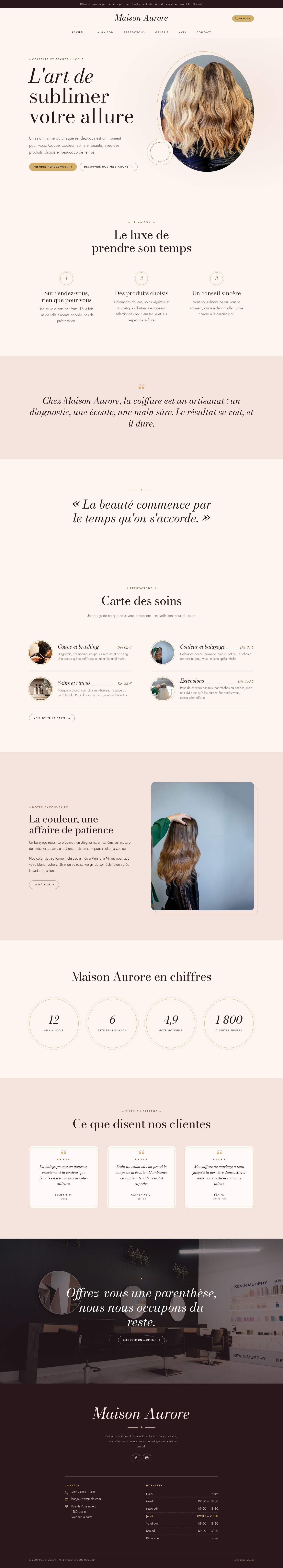 La page « Accueil » du modèle Velvet sur un ordinateur