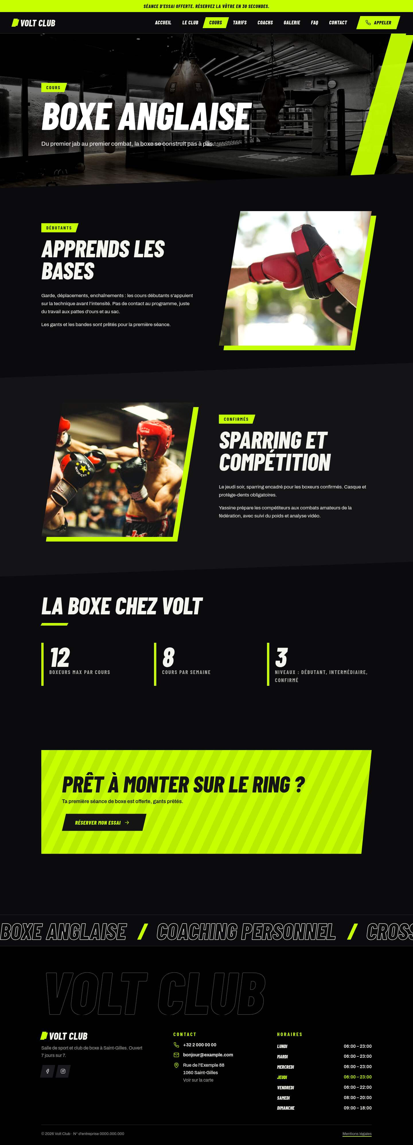 La page « Boxe anglaise » du modèle Volt sur un ordinateur