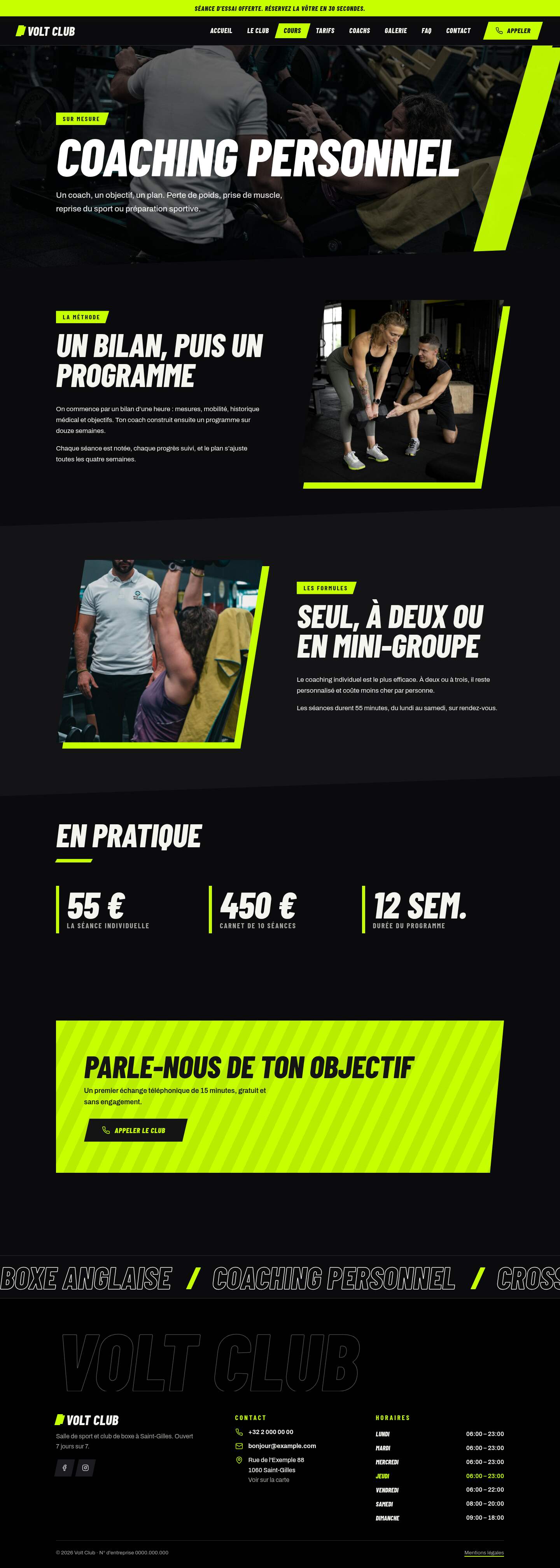 La page « Coaching personnel » du modèle Volt sur un ordinateur
